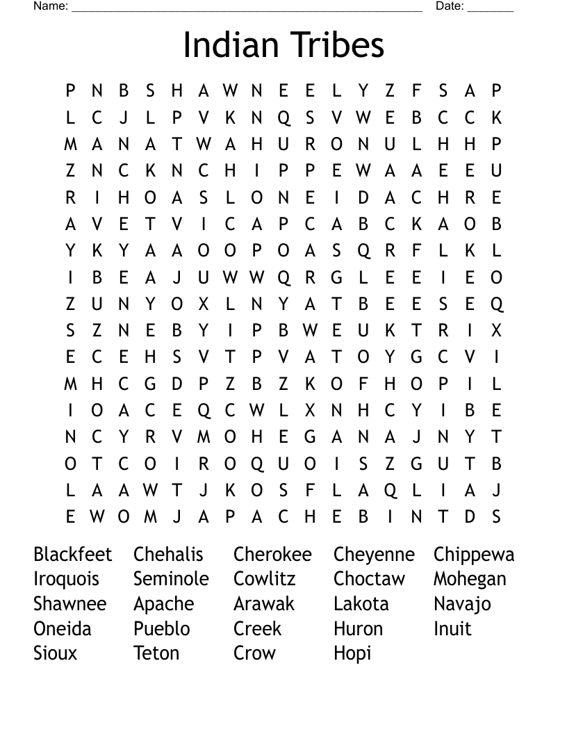 Indian Tribes Word Search WordMint Indian Tribes Word Search WordMint