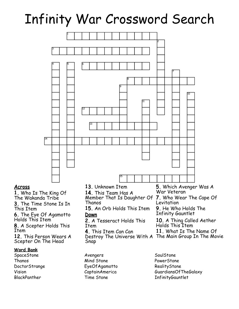 Infinity War Crossword Search WordMint Infinity War Crossword Search WordMint