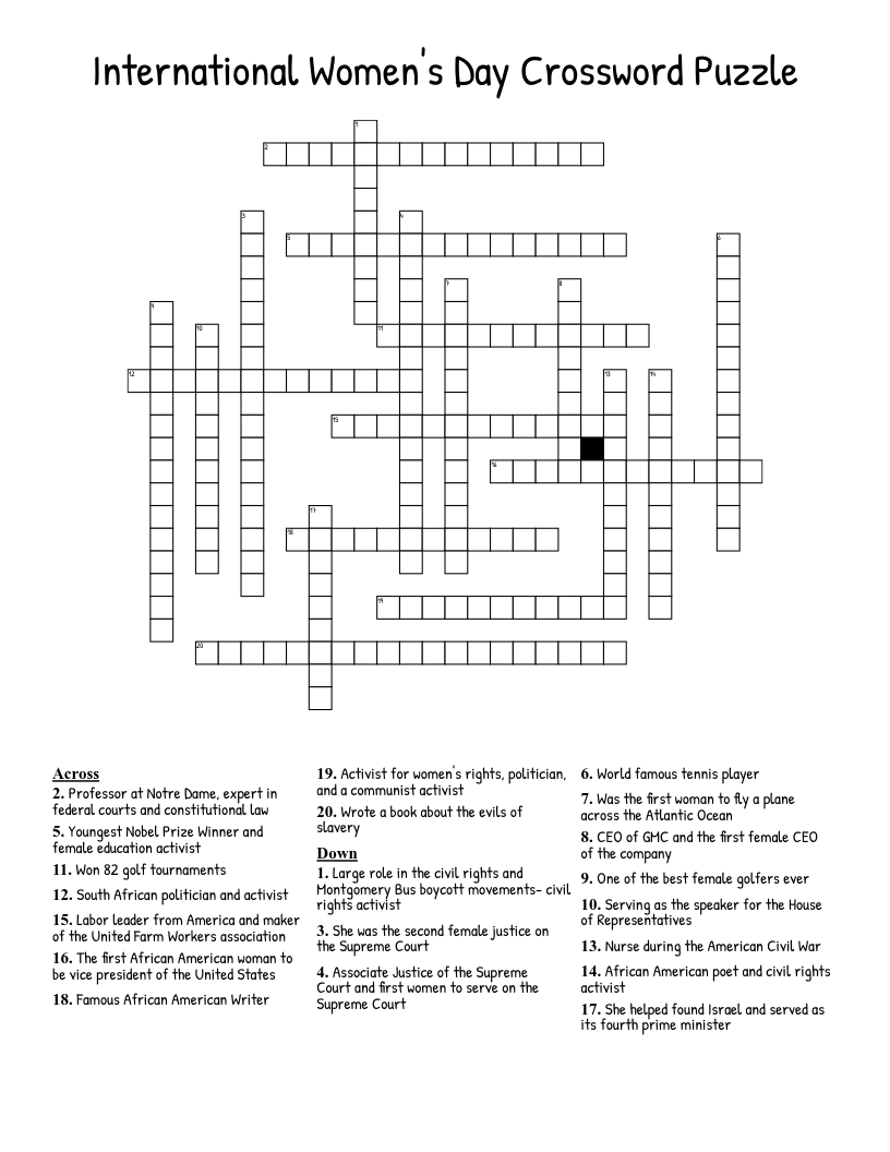International Women s Day Crossword Puzzle WordMint