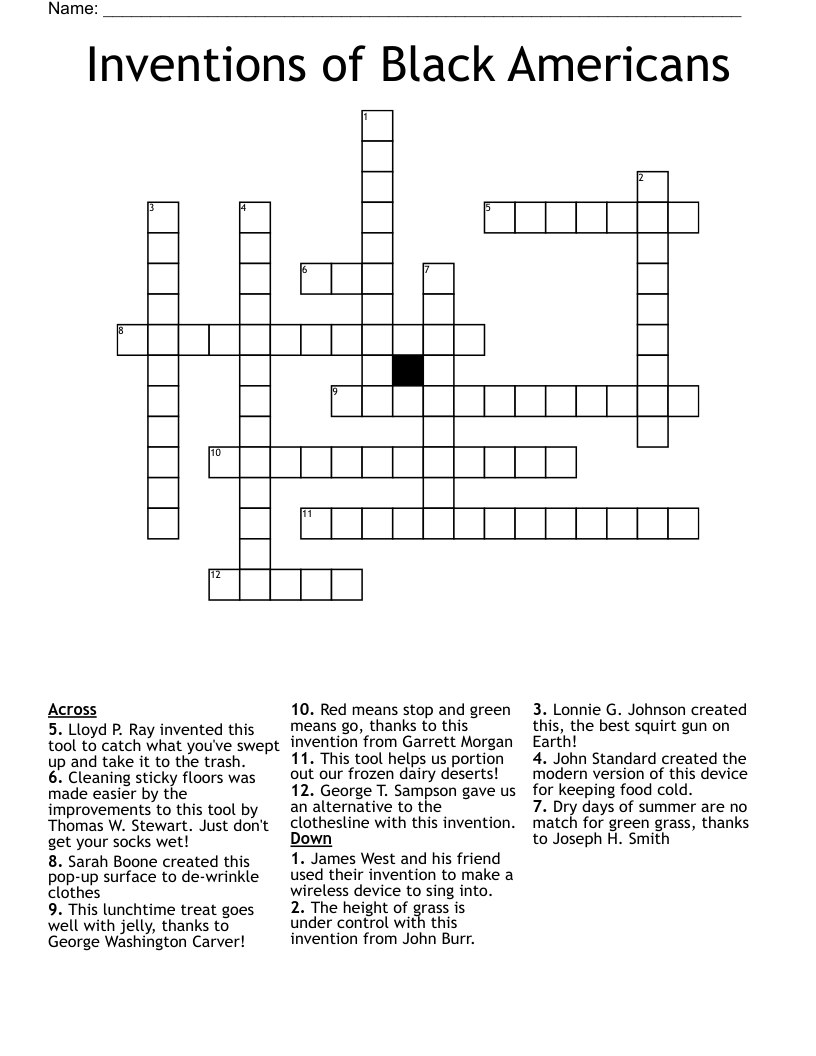 Inventions Of Black Americans Crossword WordMint Inventions Of Black Americans Crossword WordMint