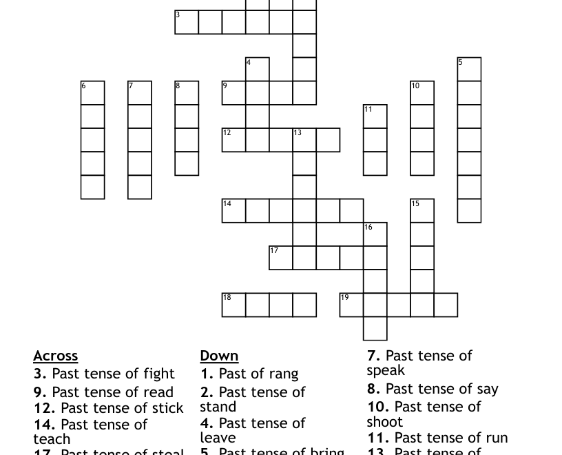 Irregular Verbs Crossword WordMint