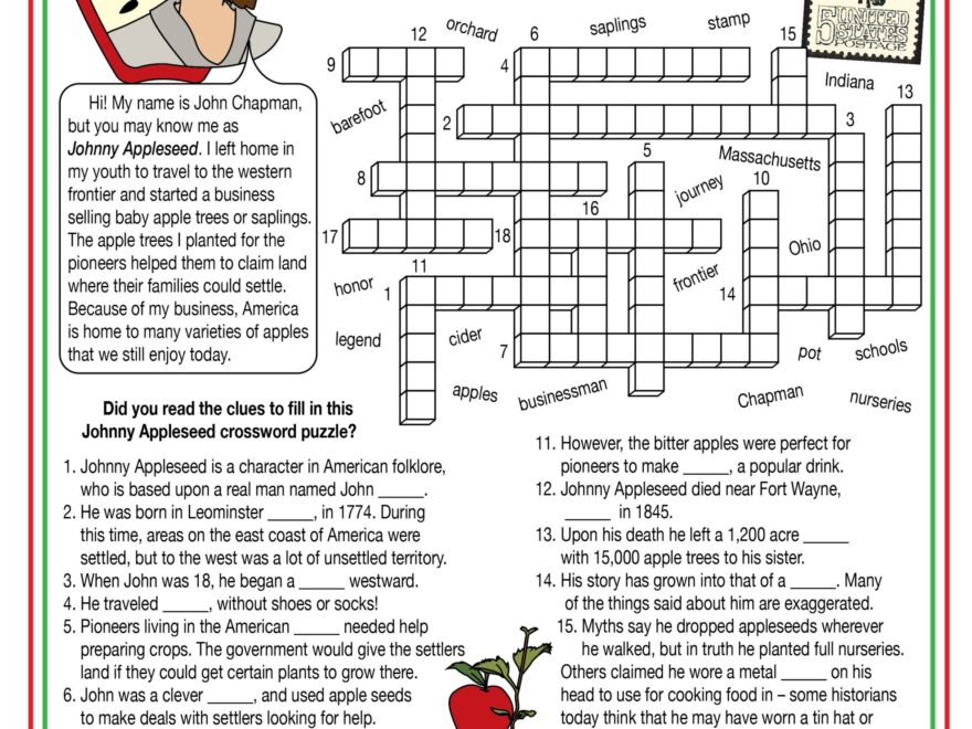 Johnny Appleseed Crossword And Word Search Puzzles Made By Teachers