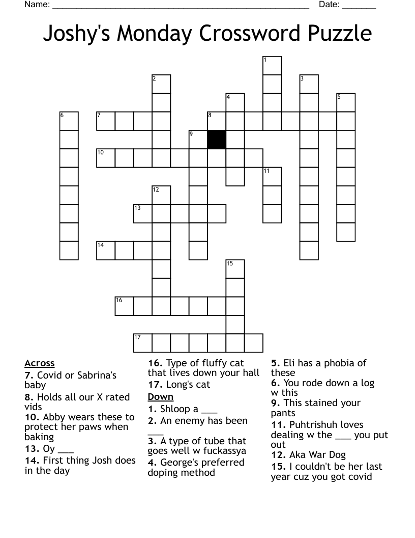 Joshy s Monday Crossword Puzzle WordMint