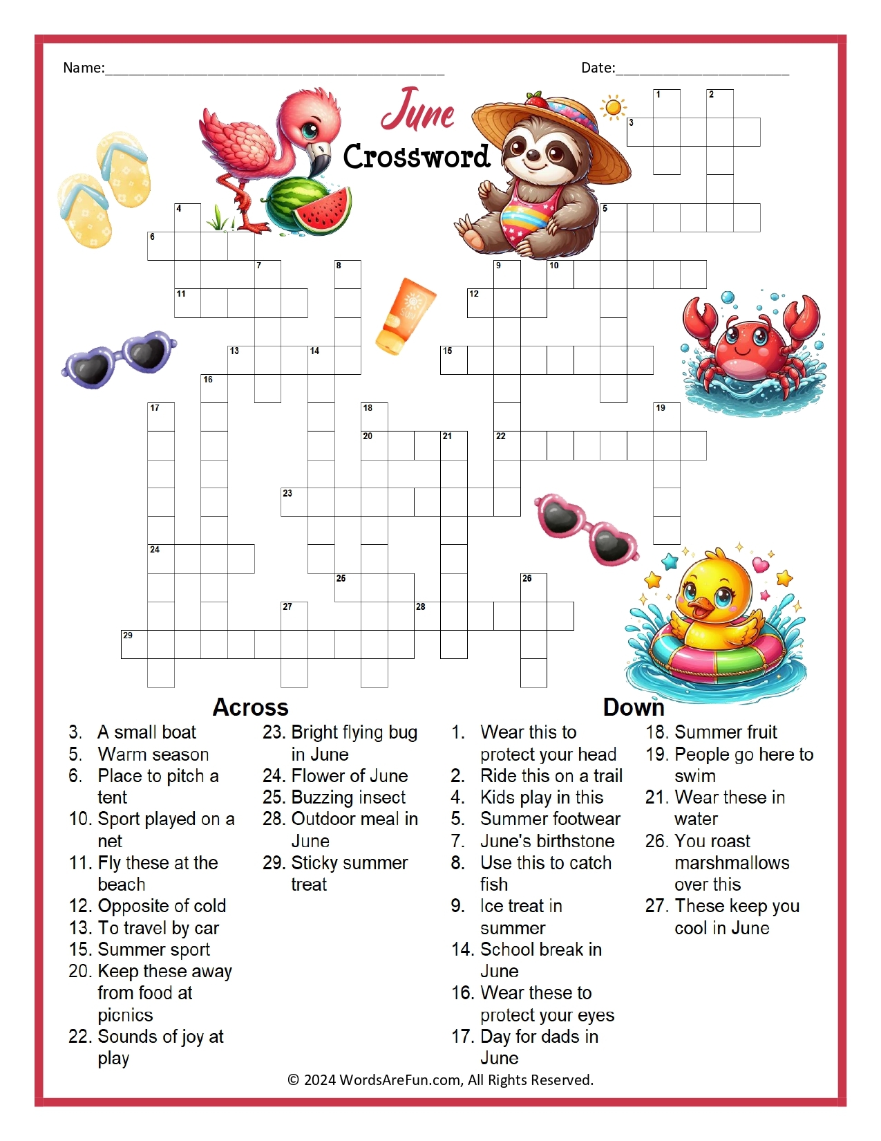 June Crossword Puzzle June Crossword Puzzle