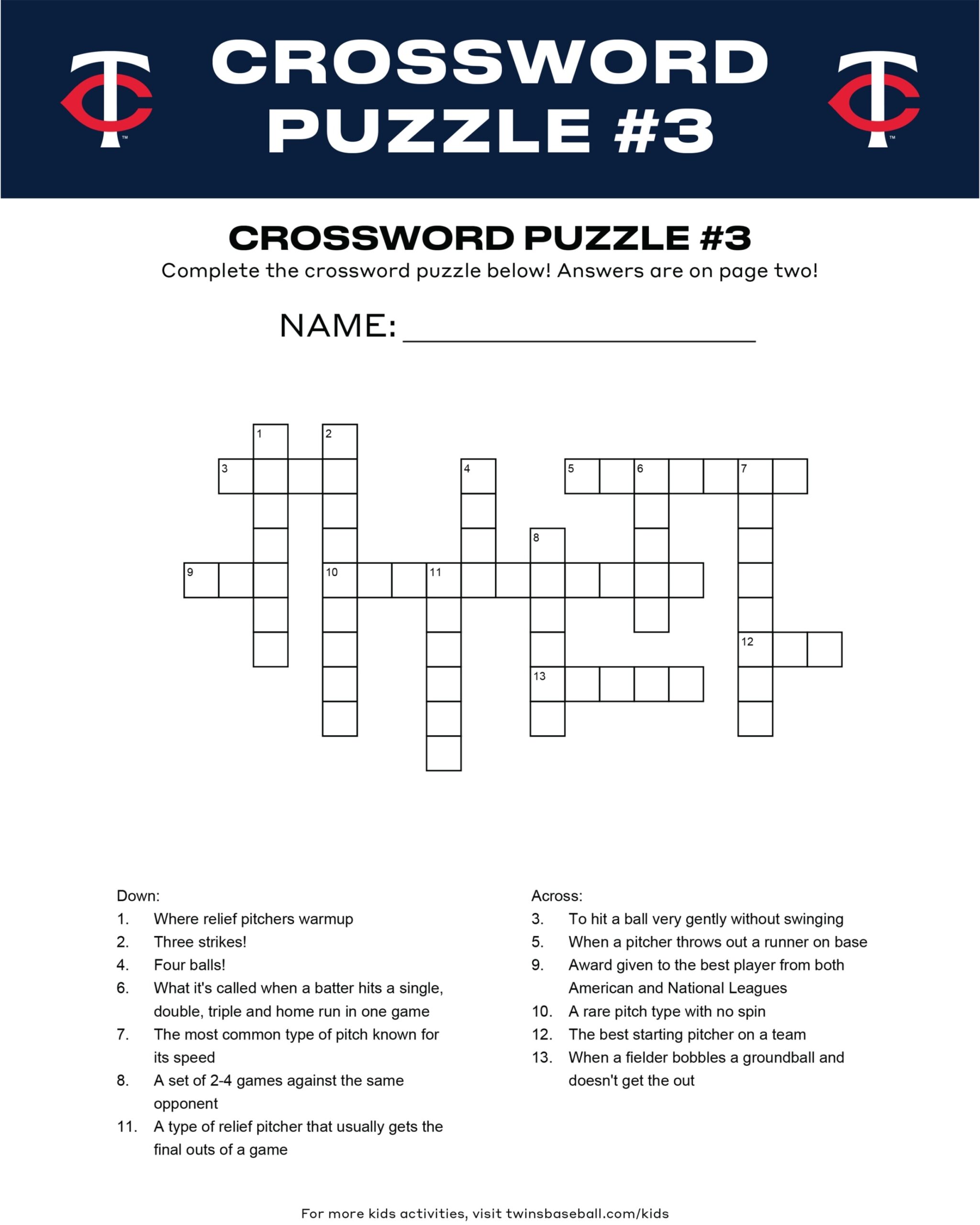 Kids Activity Sheets Minnesota Twins