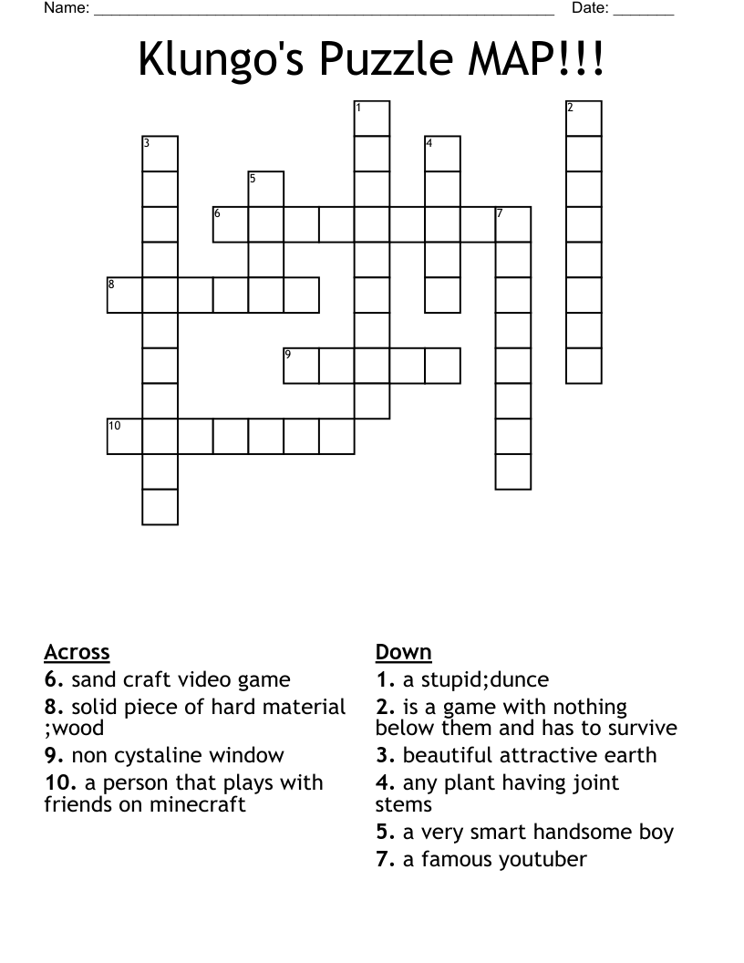 Klungo s Puzzle MAP Crossword WordMint Klungo s Puzzle MAP Crossword WordMint