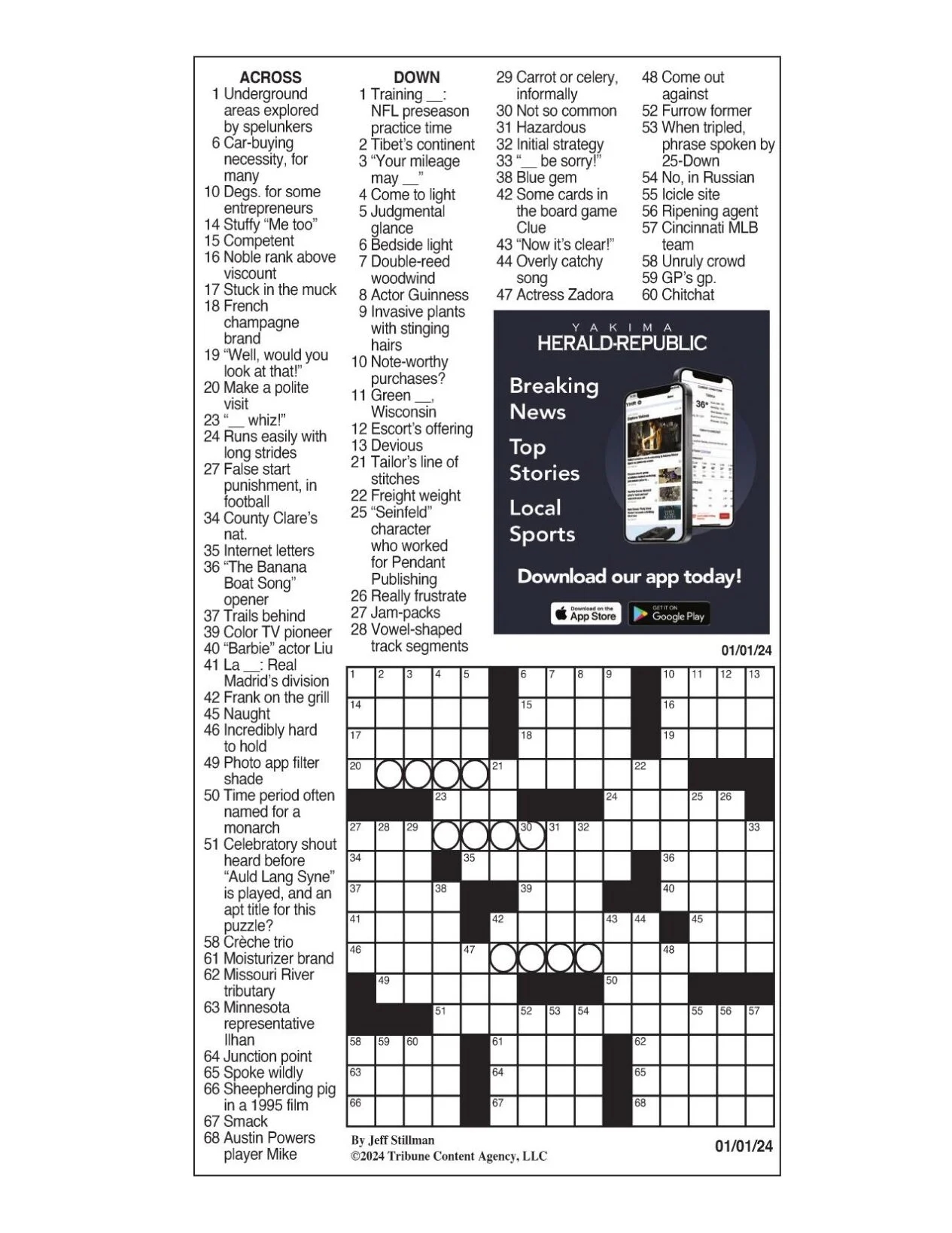 LA Times Crossword Jan 1 2024 Crosswords Yakimaherald LA Times Crossword Jan 1 2024 Crosswords Yakimaherald