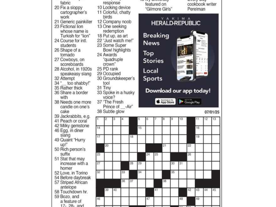 LA Times Crossword July 1 2025 Crosswords Yakimaherald