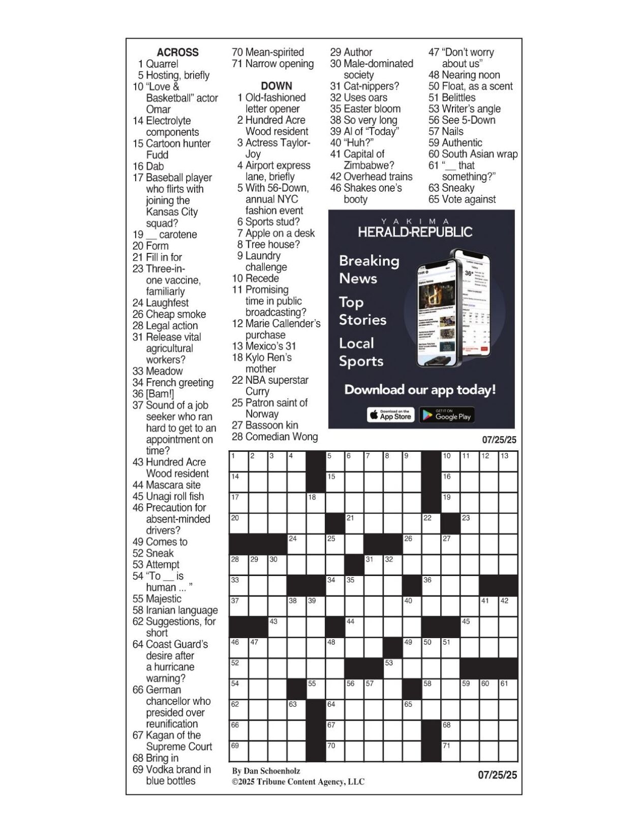 LA Times Crossword July 25 2025 Crosswords Yakimaherald