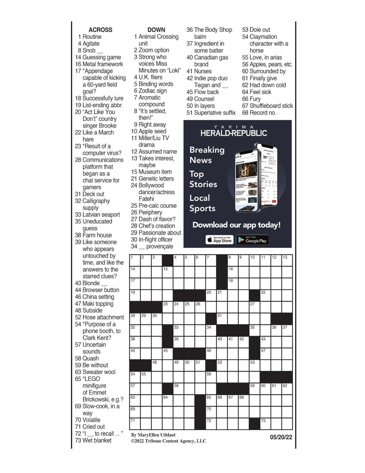 LA Times Crossword May 20 2022 Crosswords Yakimaherald LA Times Crossword May 20 2022 Crosswords Yakimaherald