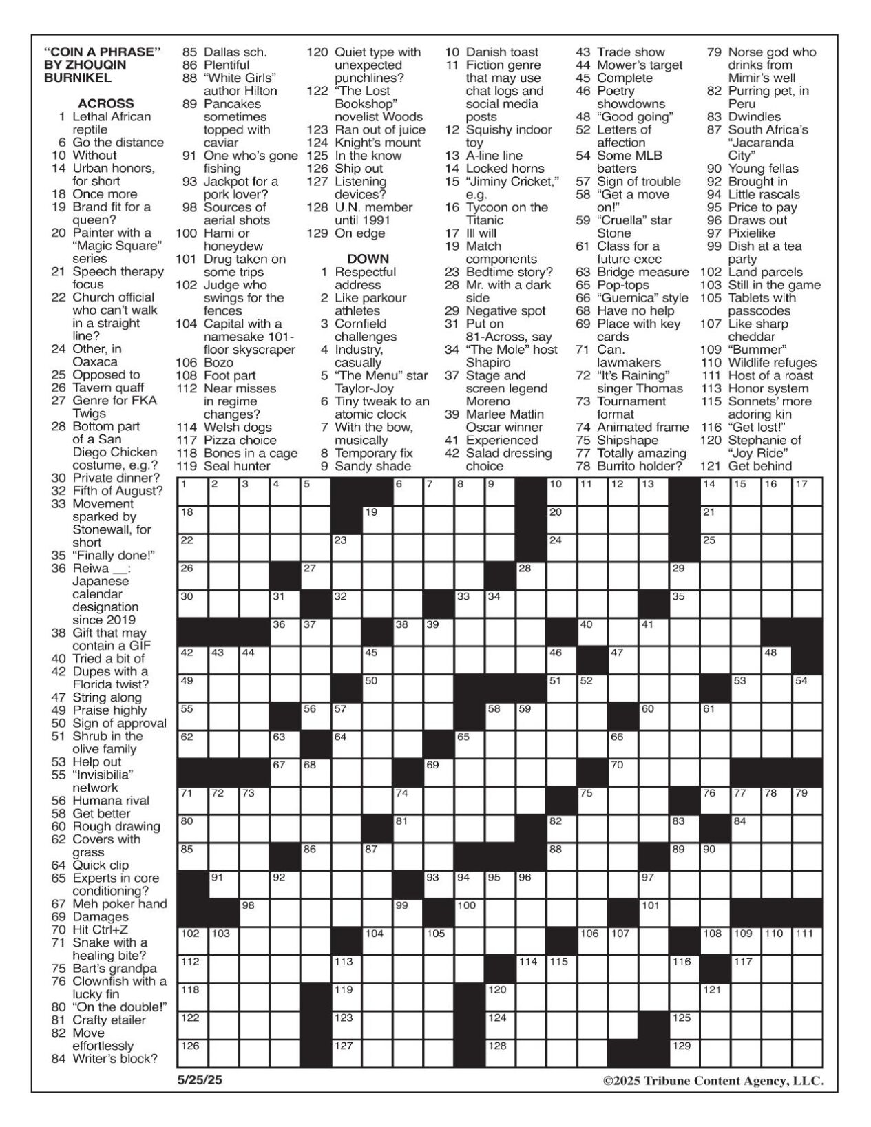 LA Times Crossword May 25 2025 Crosswords Yakimaherald LA Times Crossword May 25 2025 Crosswords Yakimaherald