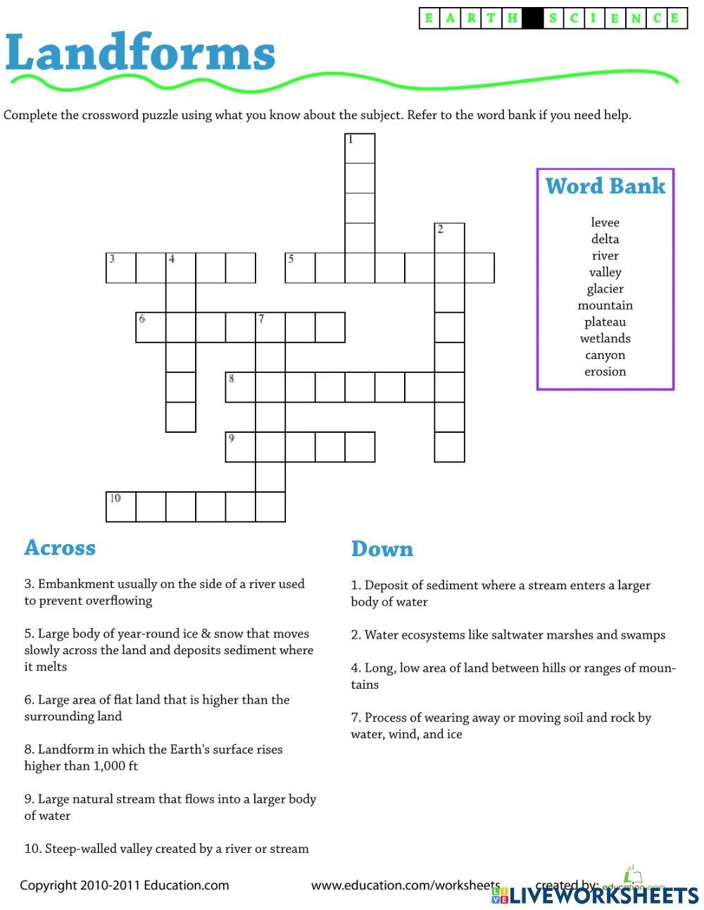 Landforms And Bodies Of Water Crossword Puzzle Worksheet Live Worksheets Library Landforms And Bodies Of Water Crossword Puzzle Worksheet Live Worksheets Library
