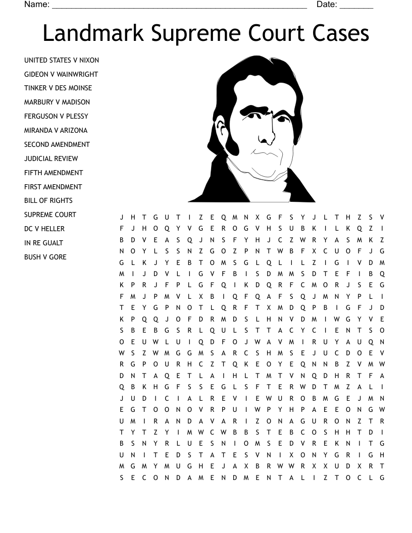 Landmark Supreme Court Cases Word Search WordMint