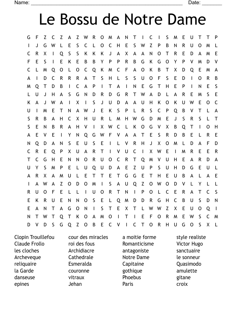 Le Bossu De Notre Dame Word Search WordMint