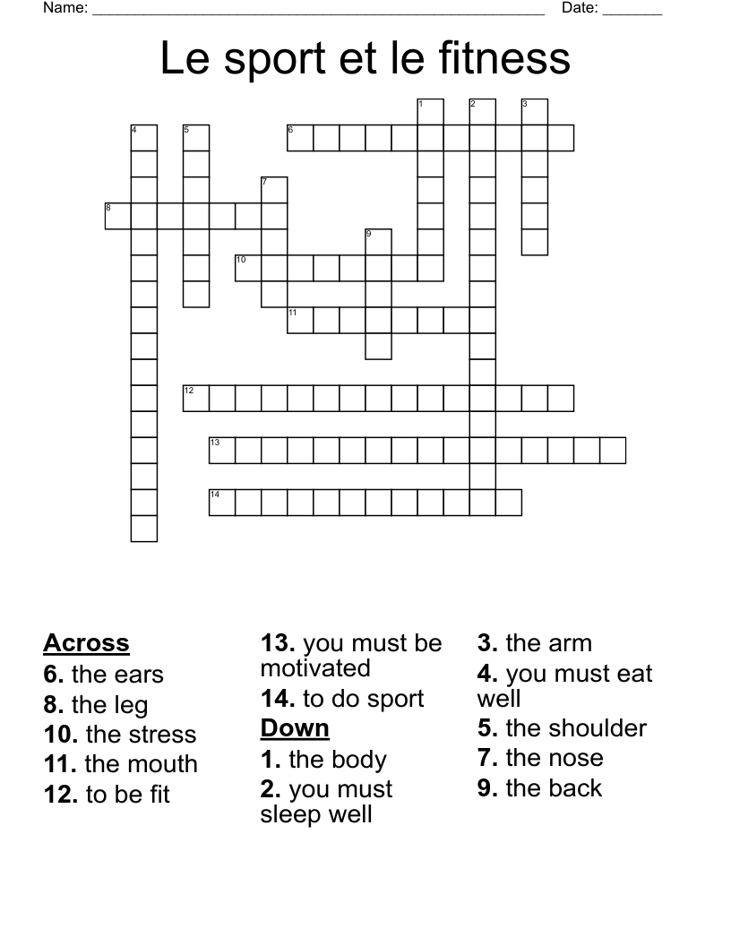 Le Sport Et Le Fitness Crossword WordMint Le Sport Et Le Fitness Crossword WordMint