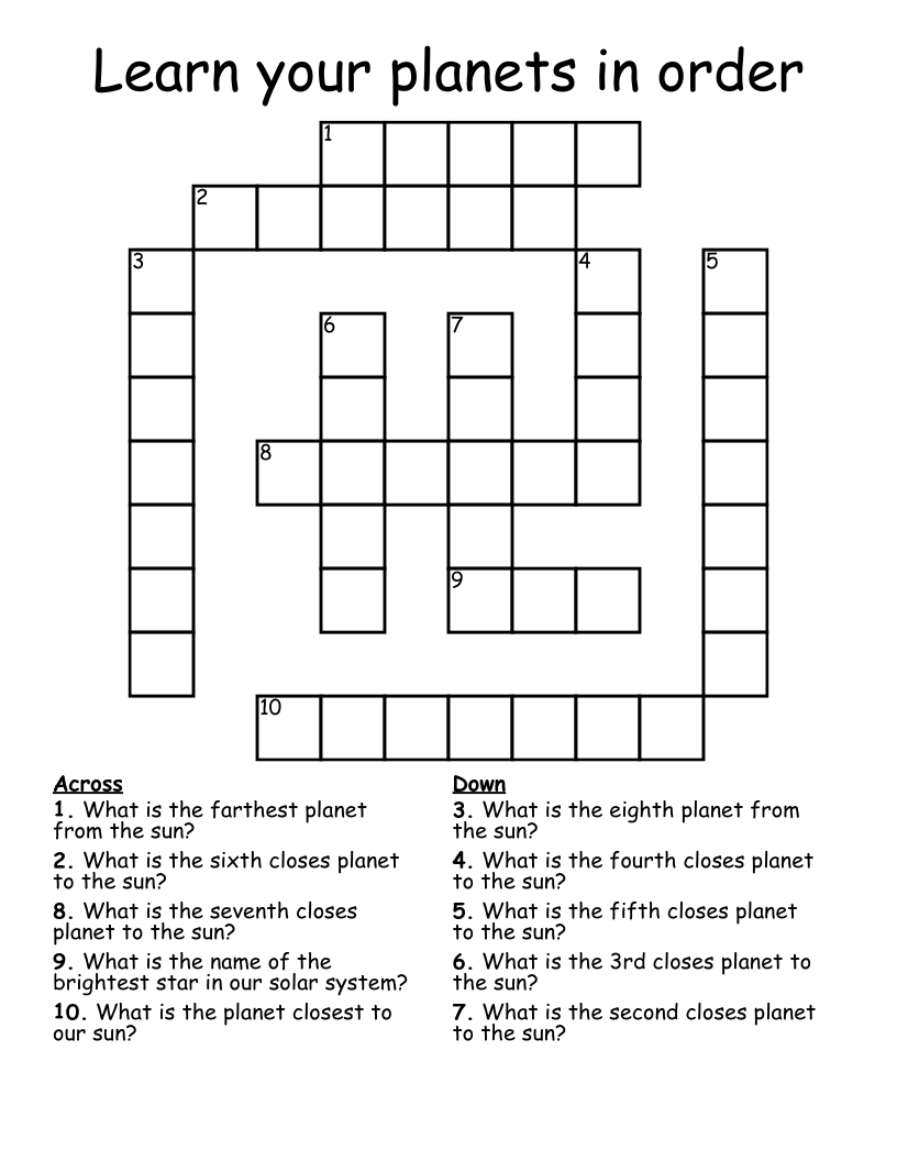 Learn Your Planets In Order Crossword WordMint Learn Your Planets In Order Crossword WordMint