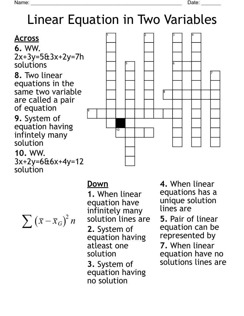 Linear Equation In Two Variables Crossword WordMint Linear Equation In Two Variables Crossword WordMint