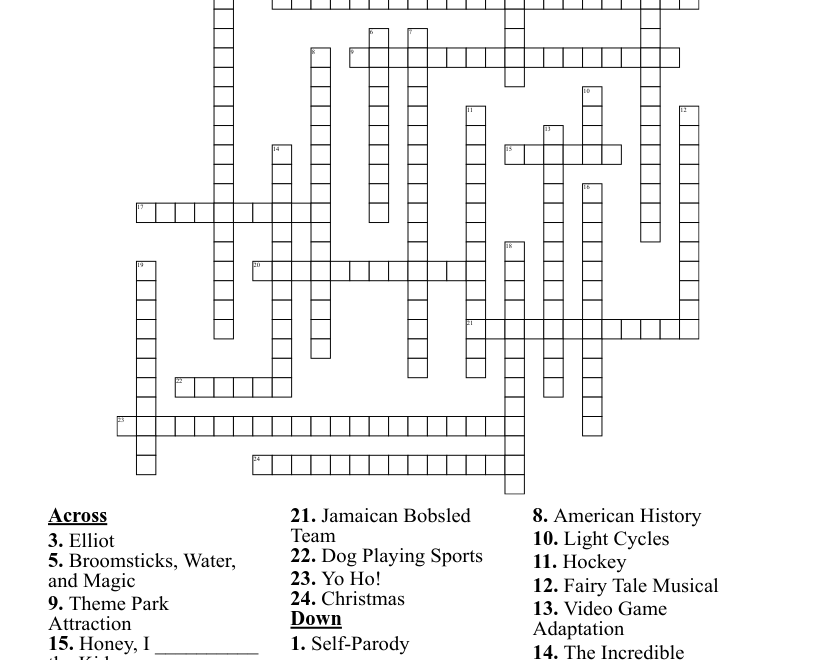 Live Action Disney Films Crossword WordMint