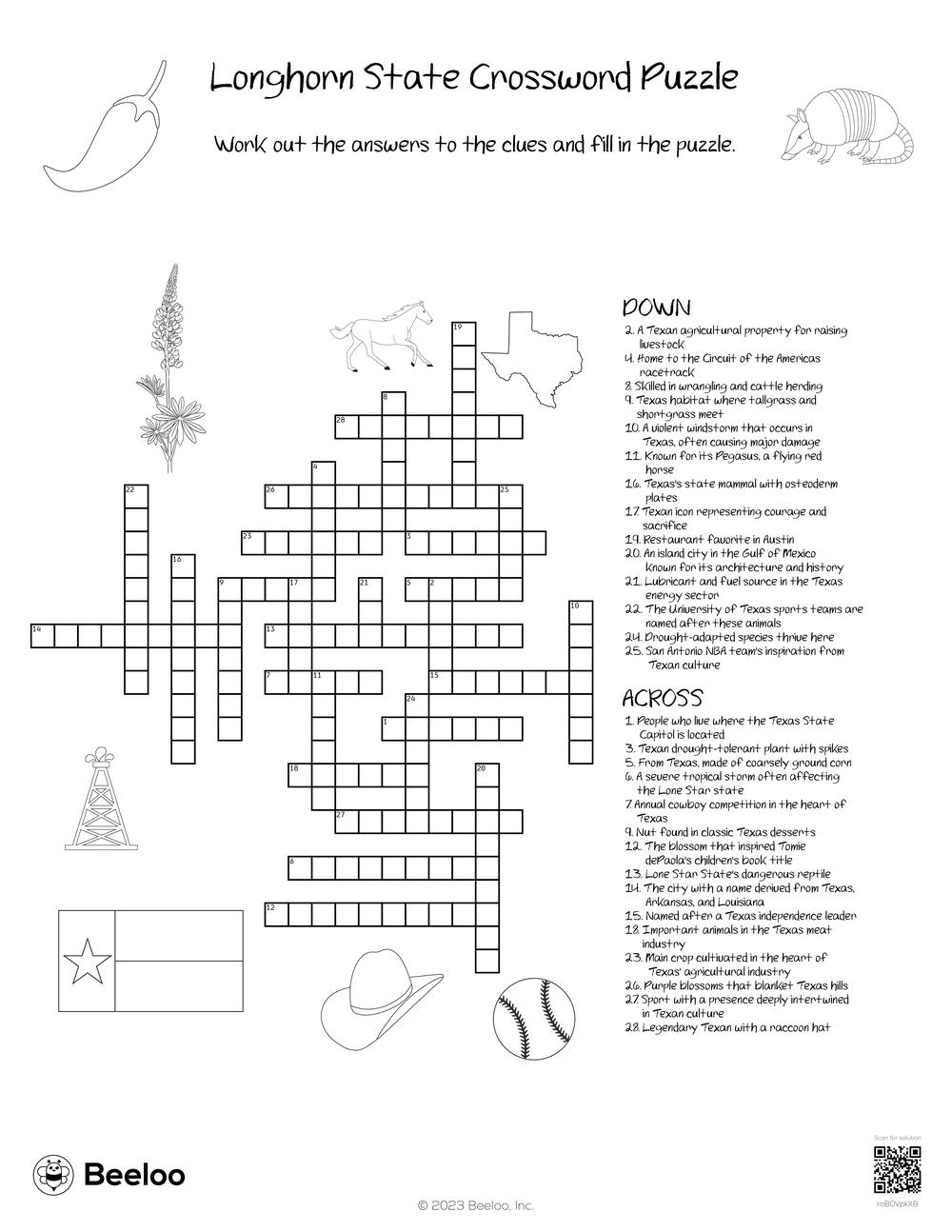 Longhorn State Crossword Puzzle Beeloo Printable Crafts And Activities For Kids Longhorn State Crossword Puzzle Beeloo Printable Crafts And Activities For Kids
