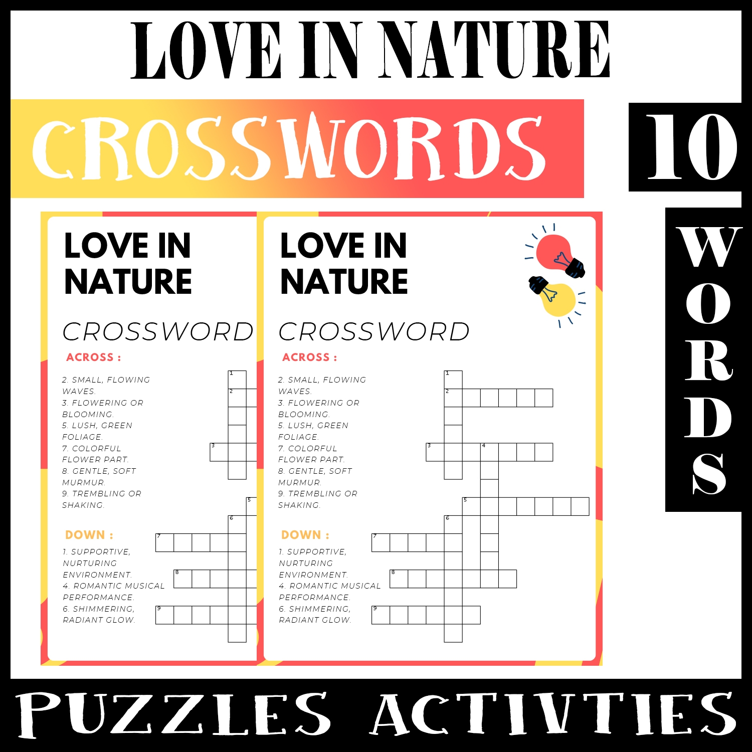Love In Nature No Prep Crossword Puzzle Worksheet Activity For Morning Work Made By Teachers
