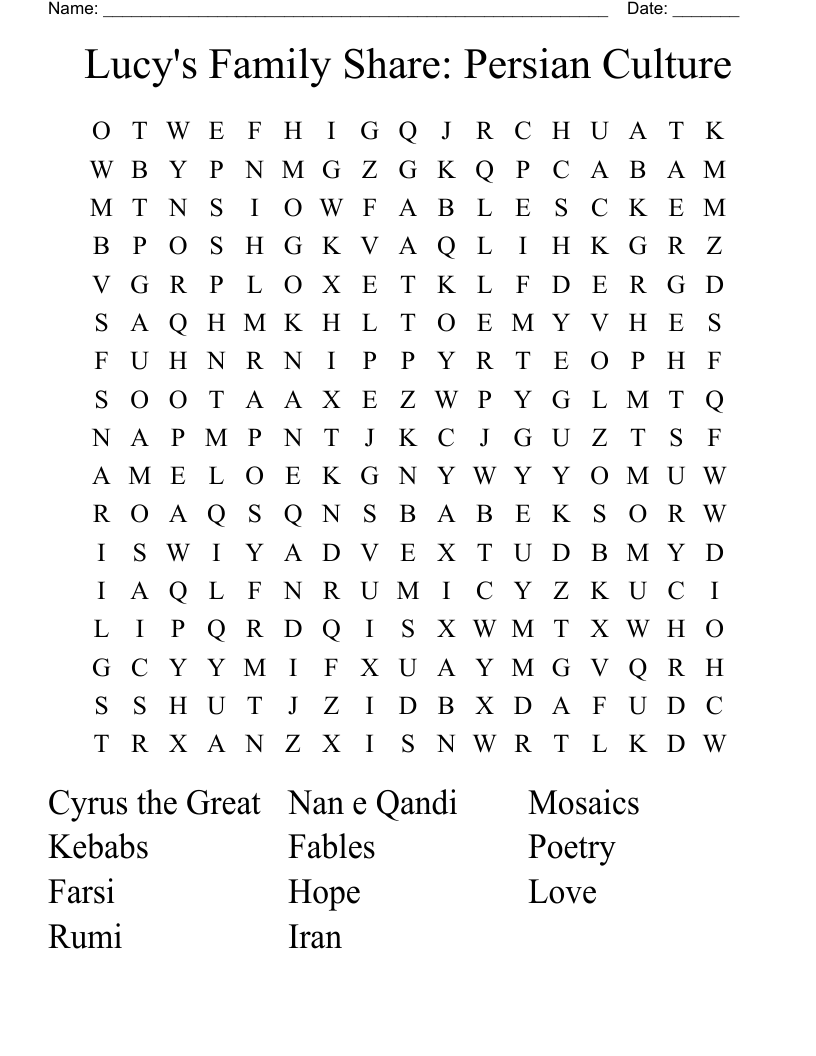 Lucy s Family Share Persian Culture Word Search WordMint