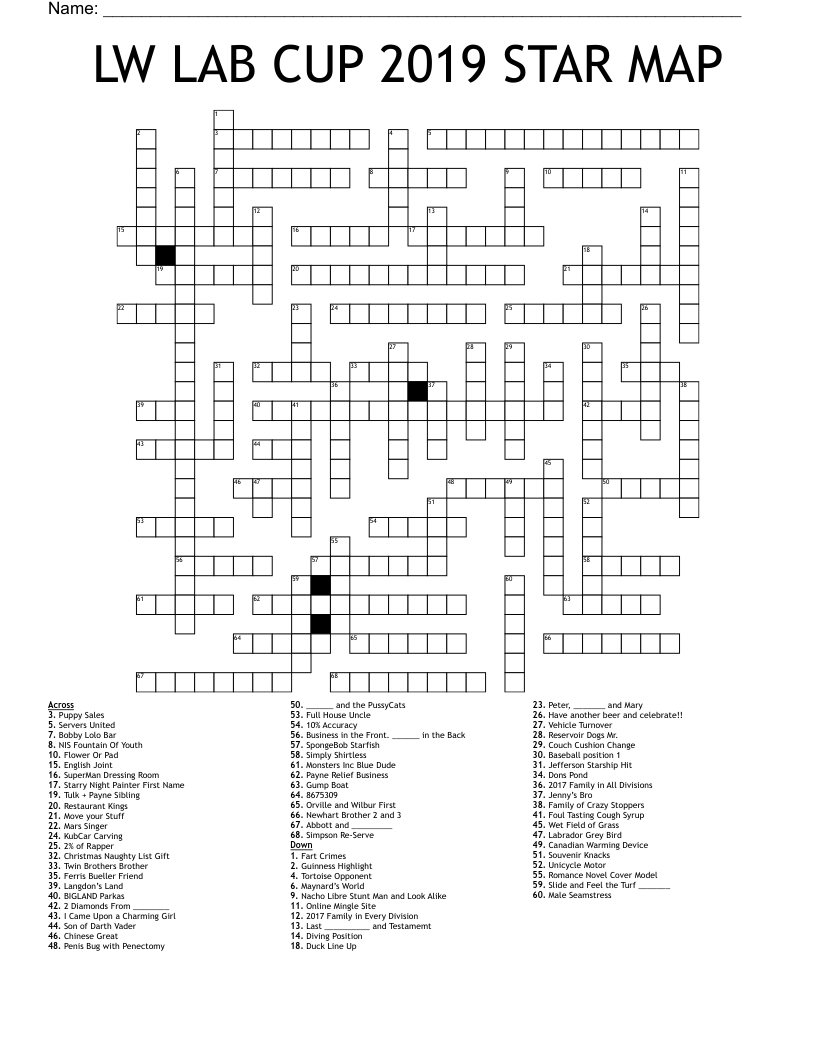 LW LAB CUP 2019 STAR MAP Crossword WordMint