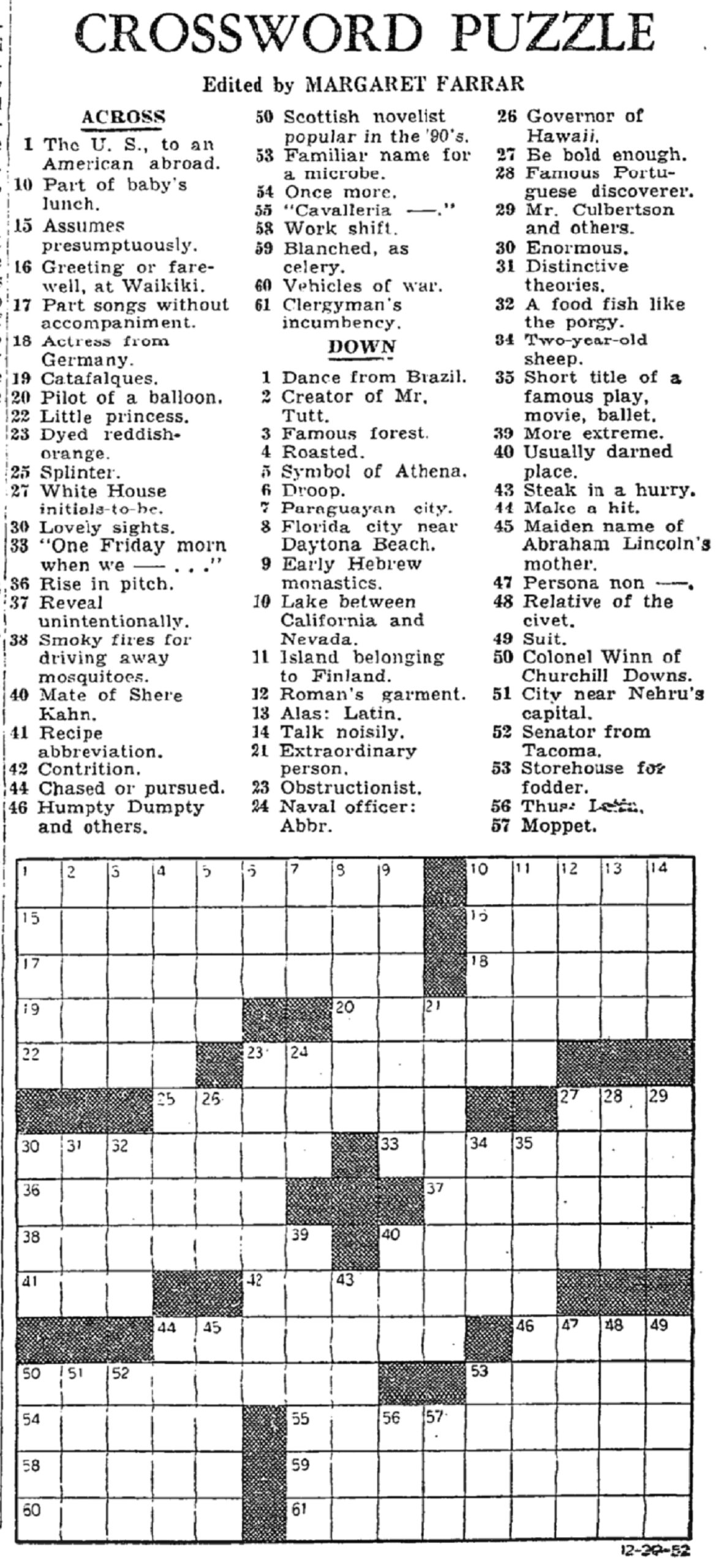 Newspaper Printable Crossword Puzzles
