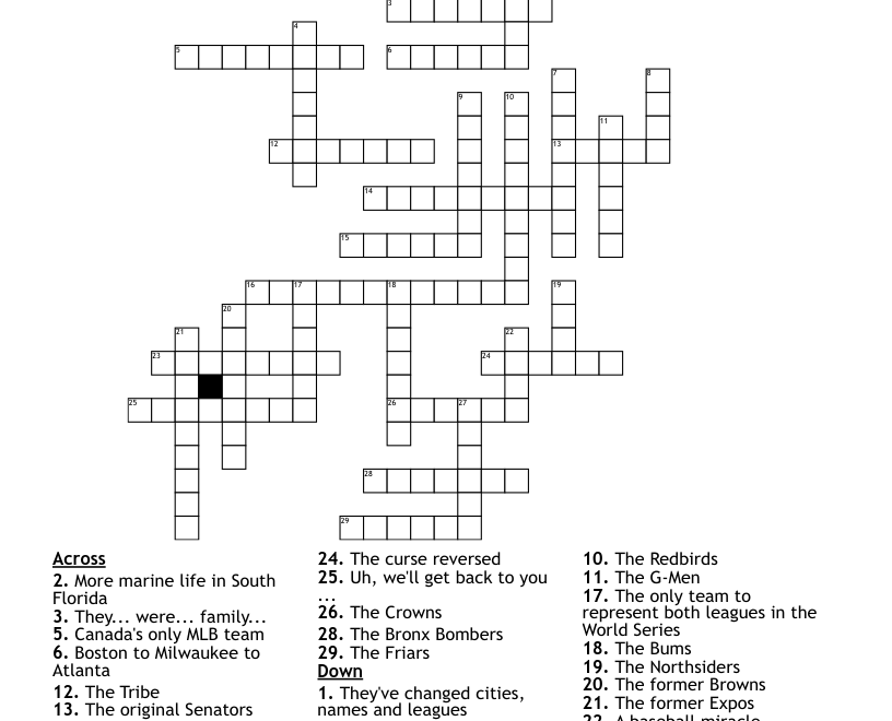 MAJOR LEAGUE BASEBALL Crossword WordMint Worksheets Library