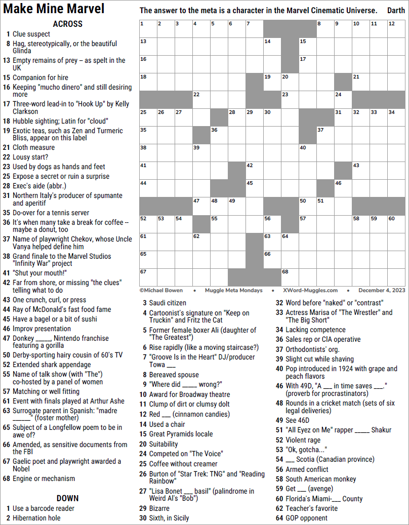 Make Mine Marvel XWord Muggles Forum Make Mine Marvel XWord Muggles Forum