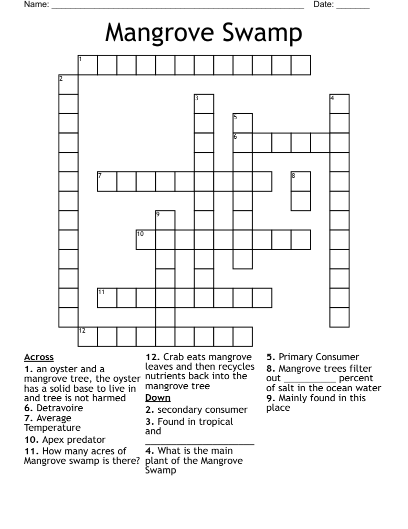 Mangrove Swamp Crossword WordMint Mangrove Swamp Crossword WordMint