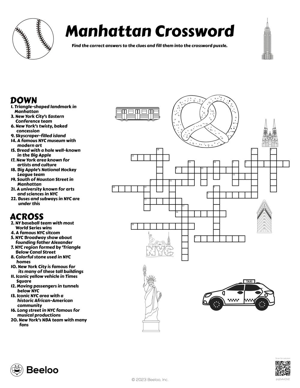 Manhattan Crossword Beeloo Printable Crafts And Activities For Kids Manhattan Crossword Beeloo Printable Crafts And Activities For Kids
