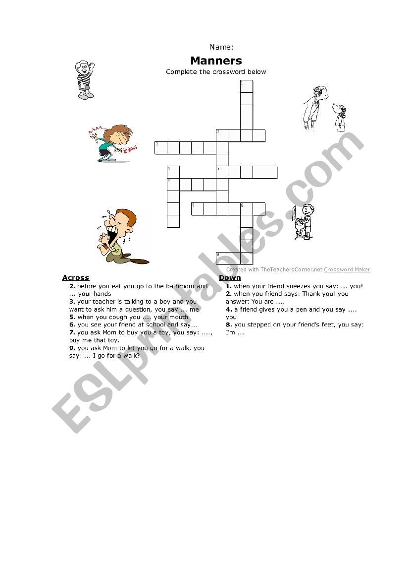 Table Etiquette Crossword Puzzle Printable Table Etiquette Crossword Puzzle Printable