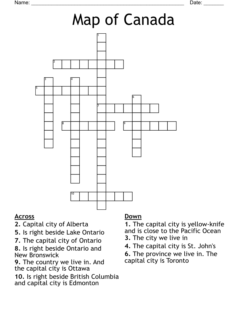Map Of Canada Crossword WordMint Map Of Canada Crossword WordMint
