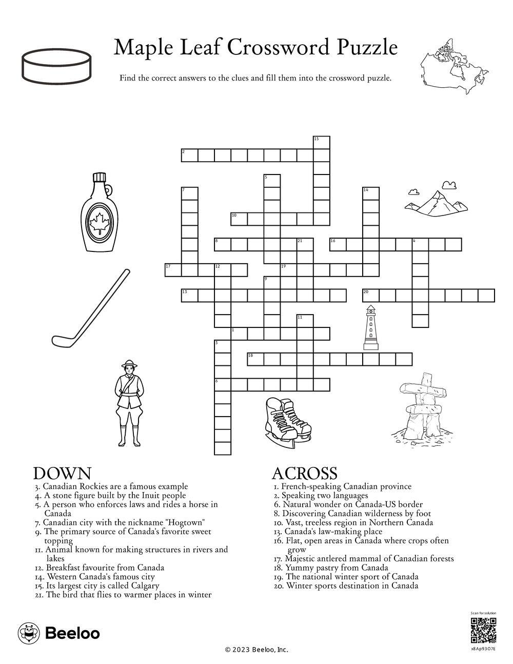 Maple Leaf Crossword Puzzle Beeloo Printable Crafts And Activities For Kids Maple Leaf Crossword Puzzle Beeloo Printable Crafts And Activities For Kids