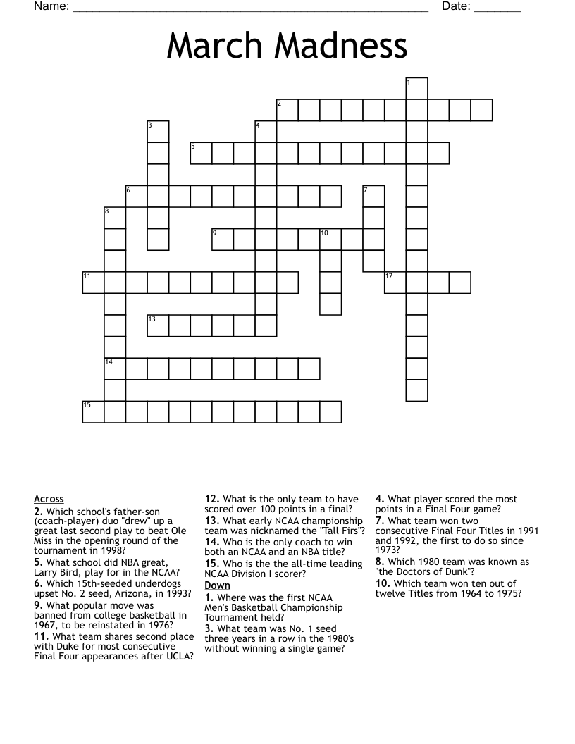 March Madness Crossword WordMint March Madness Crossword WordMint