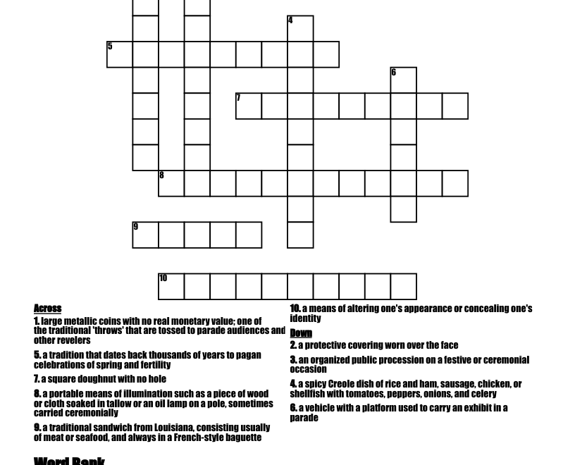 Mardi Gras Crossword WordMint