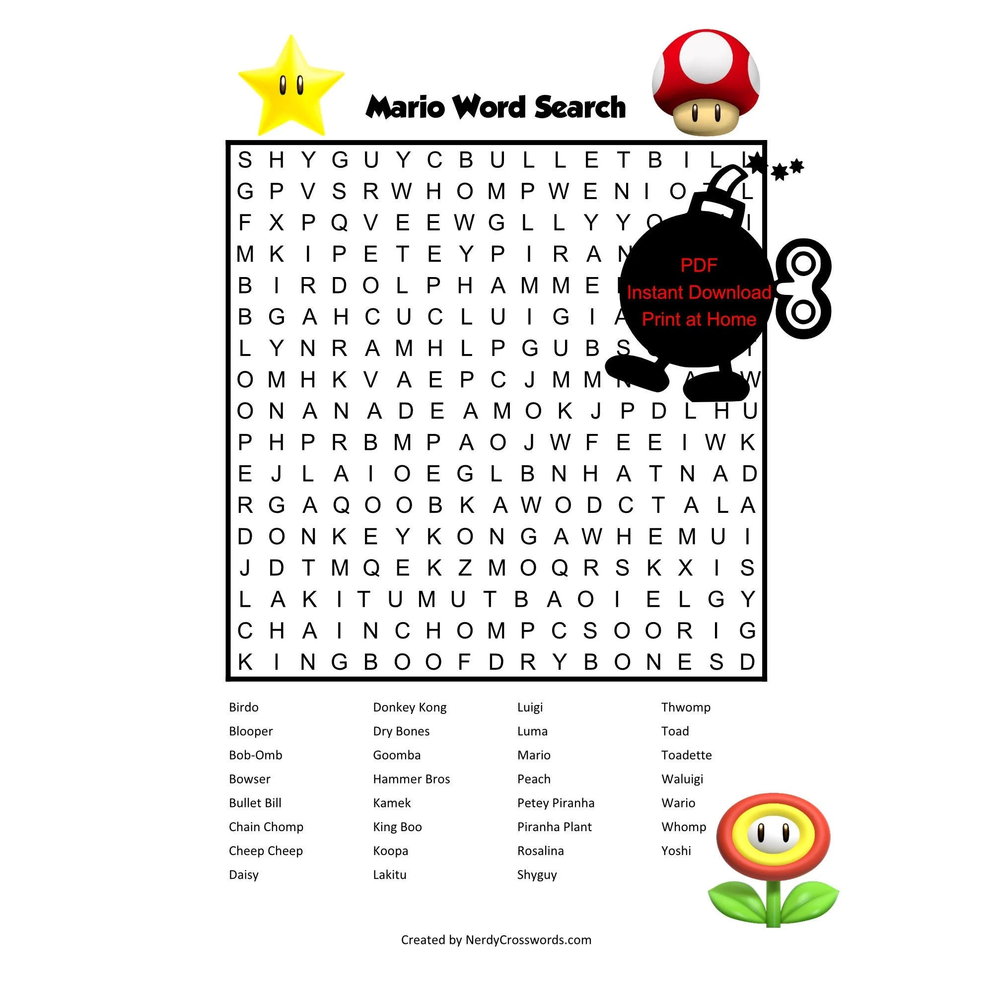Mario Crossword Printable Mario Crossword Printable