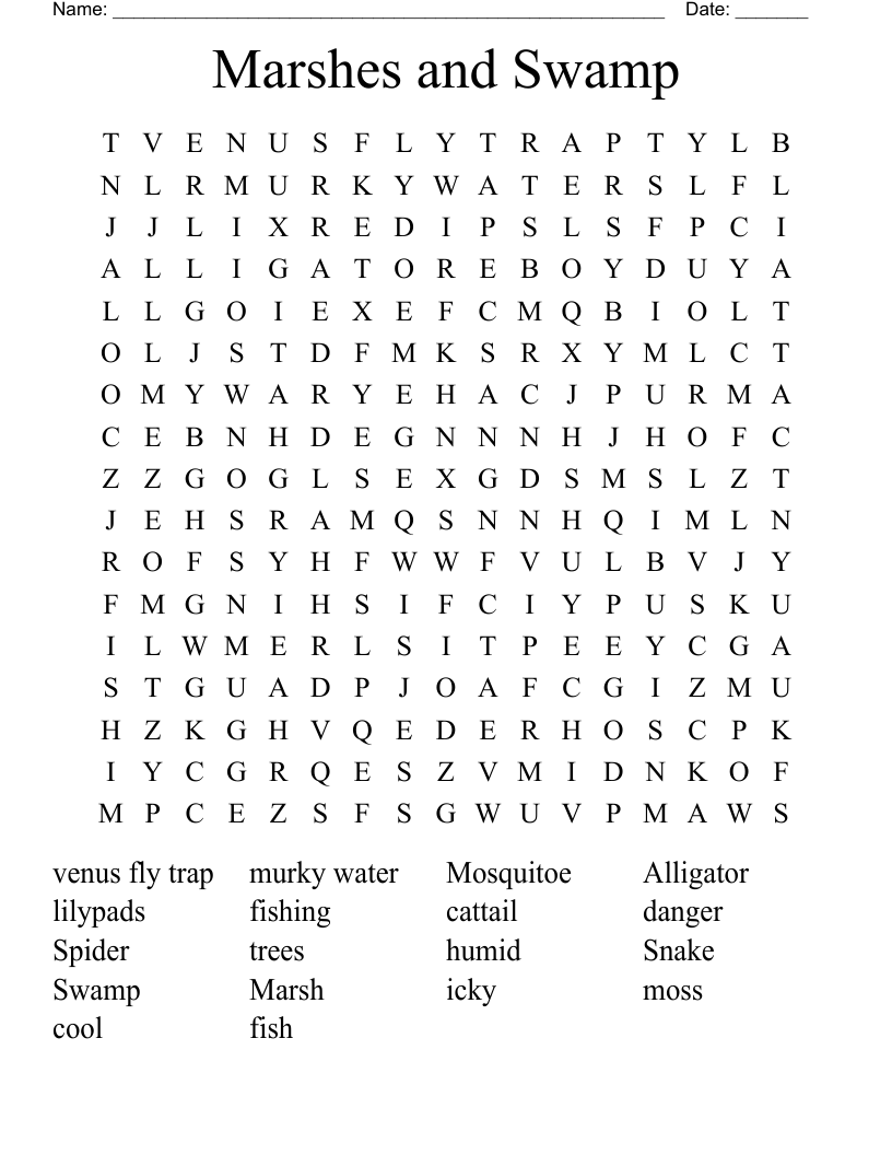 Marshes And Swamp Word Search WordMint Marshes And Swamp Word Search WordMint
