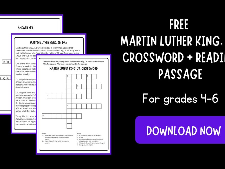 Martin Luther King Jr Crossword Puzzle With Reading Passage Free Printable Hess UnAcademy