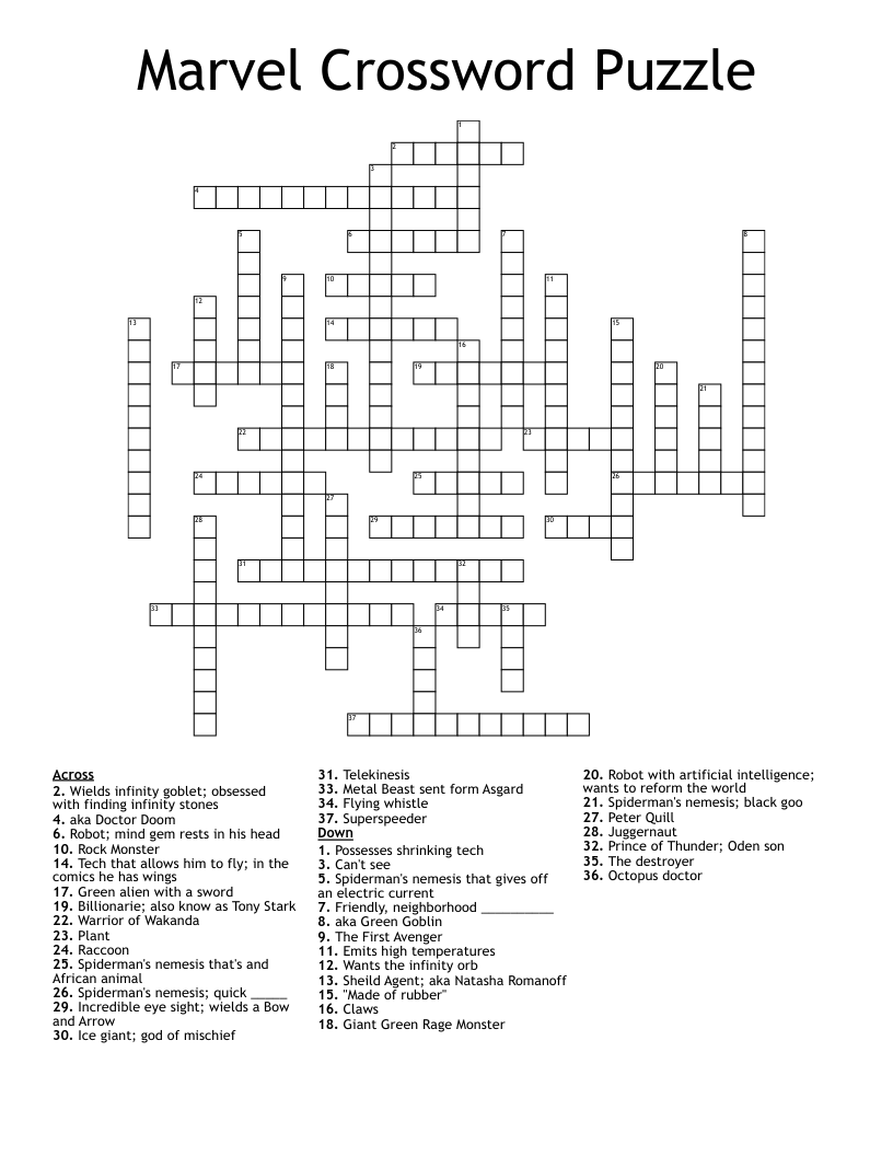 Marvel Crossword Puzzle WordMint Marvel Crossword Puzzle WordMint
