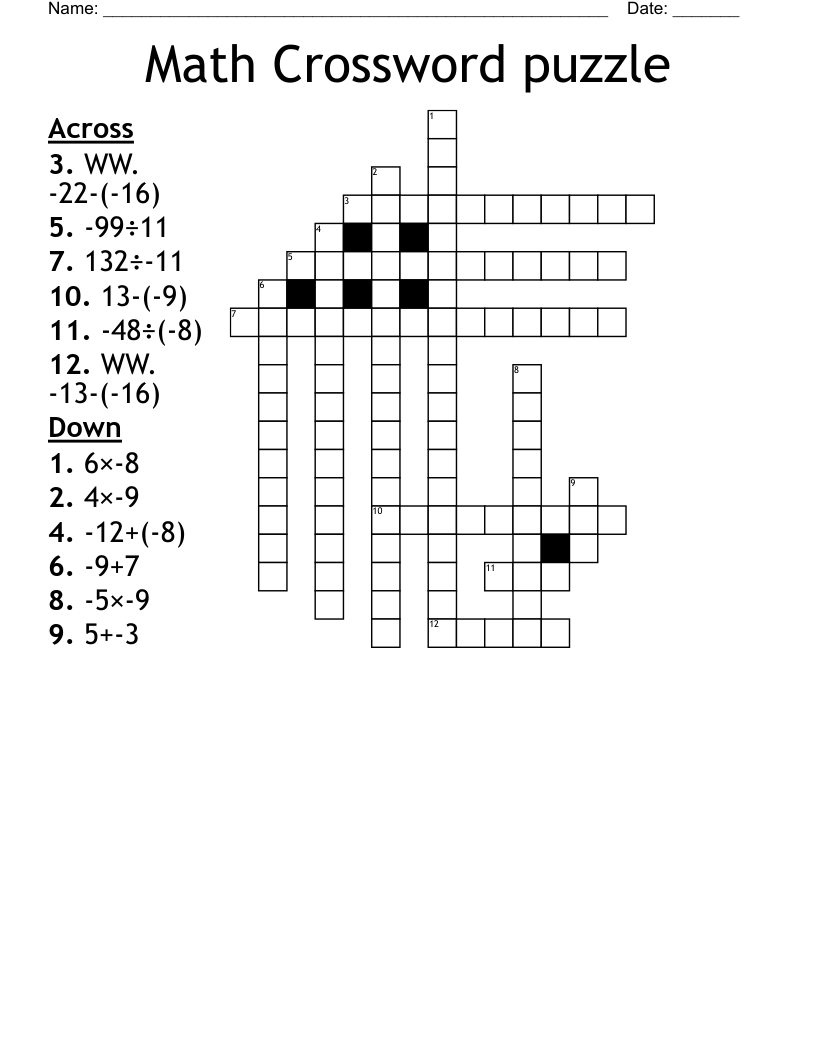 Math Crossword Puzzle WordMint Math Crossword Puzzle WordMint