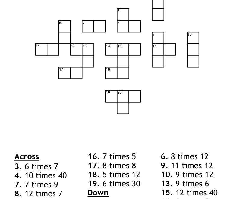 Math Multiplication Word Crossword WordMint