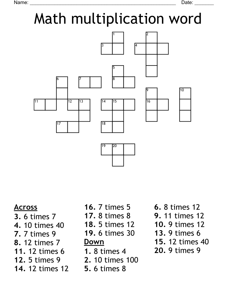 Math Multiplication Word Crossword WordMint