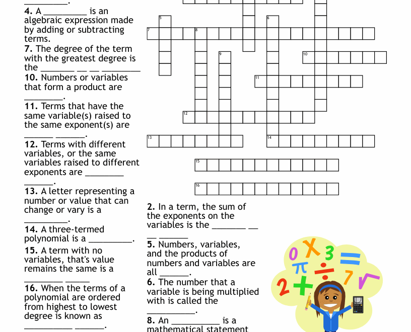 Math Terms Crossword Puzzle WordMint Worksheets Library