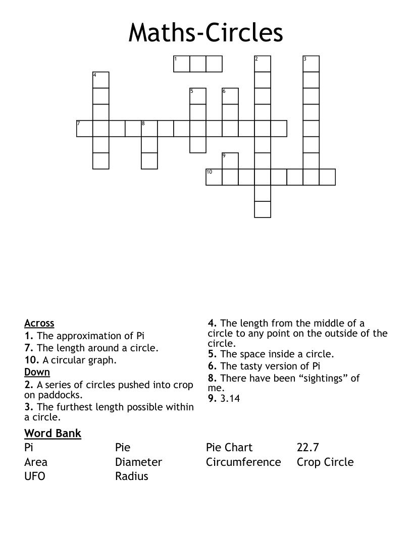 Maths Circles Crossword WordMint Maths Circles Crossword WordMint