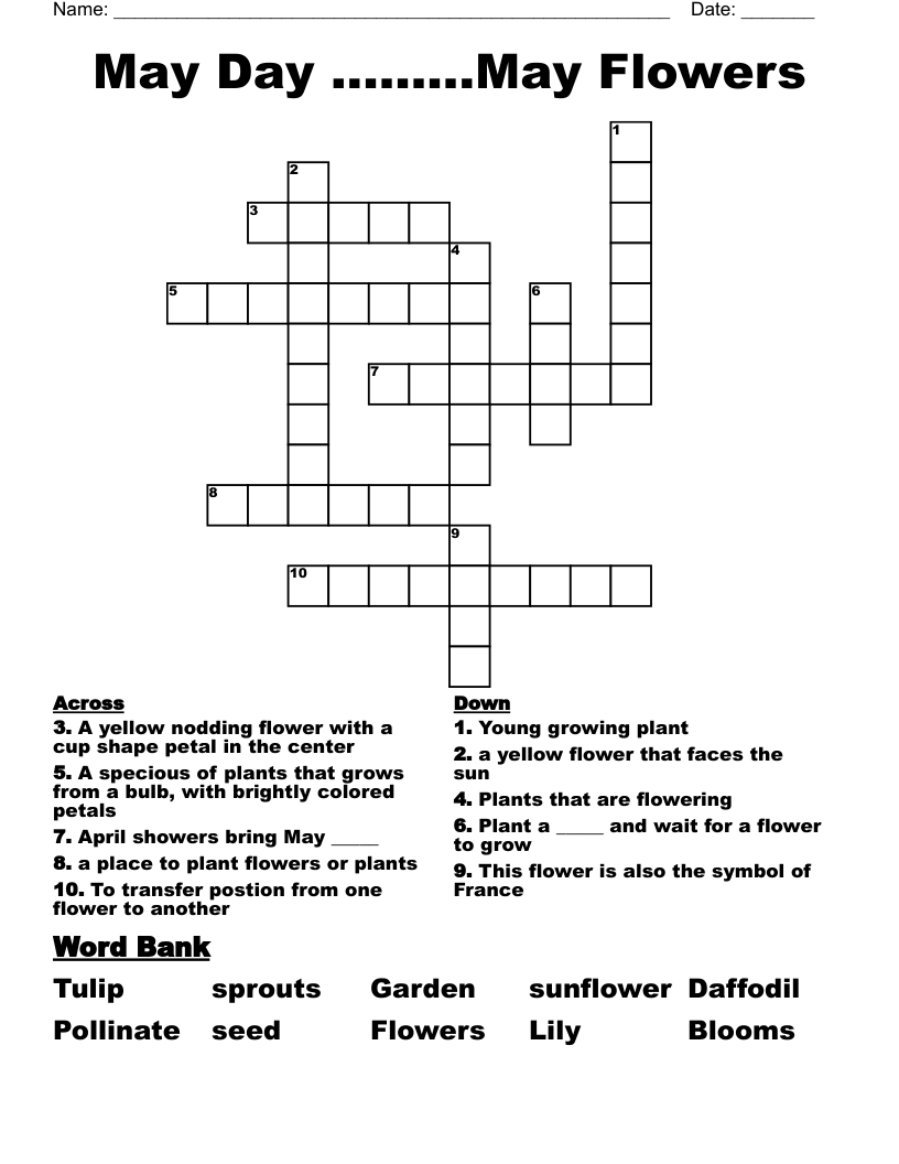 May Day May Flowers Crossword WordMint