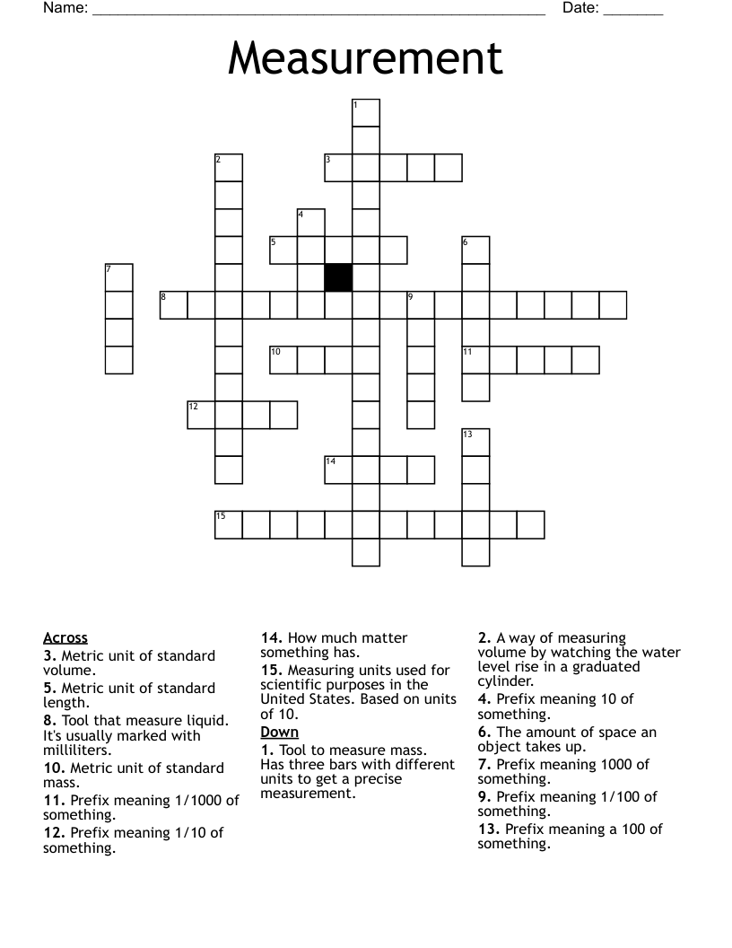 Measurement Crossword WordMint Measurement Crossword WordMint