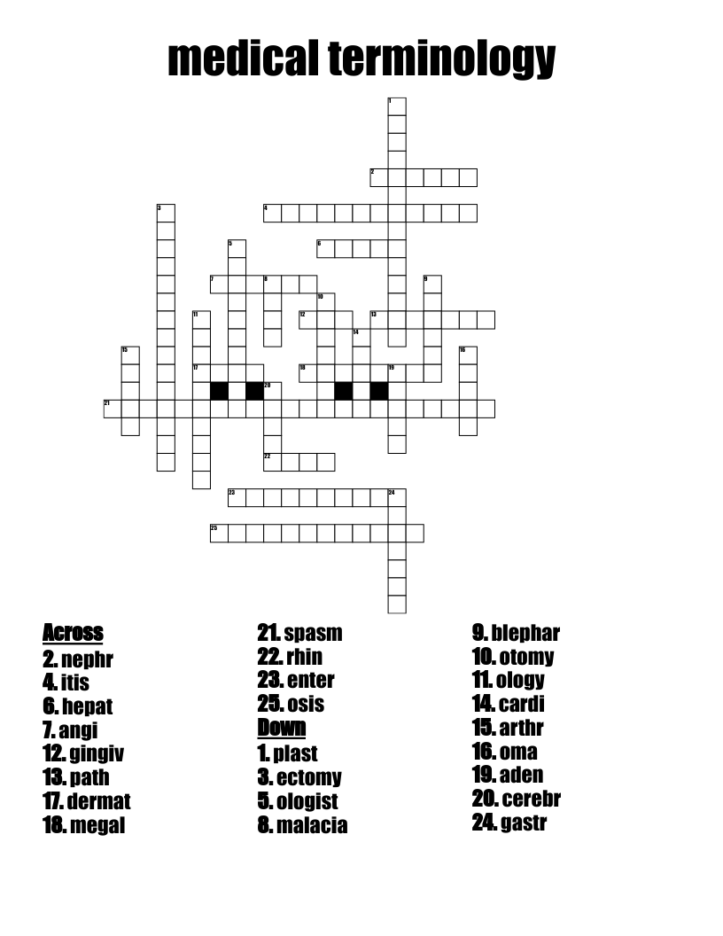 Printable Medical Terminology Crossword Puzzles Printable Medical Terminology Crossword Puzzles