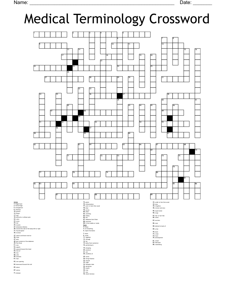 Medical Terminology Crossword WordMint Medical Terminology Crossword WordMint