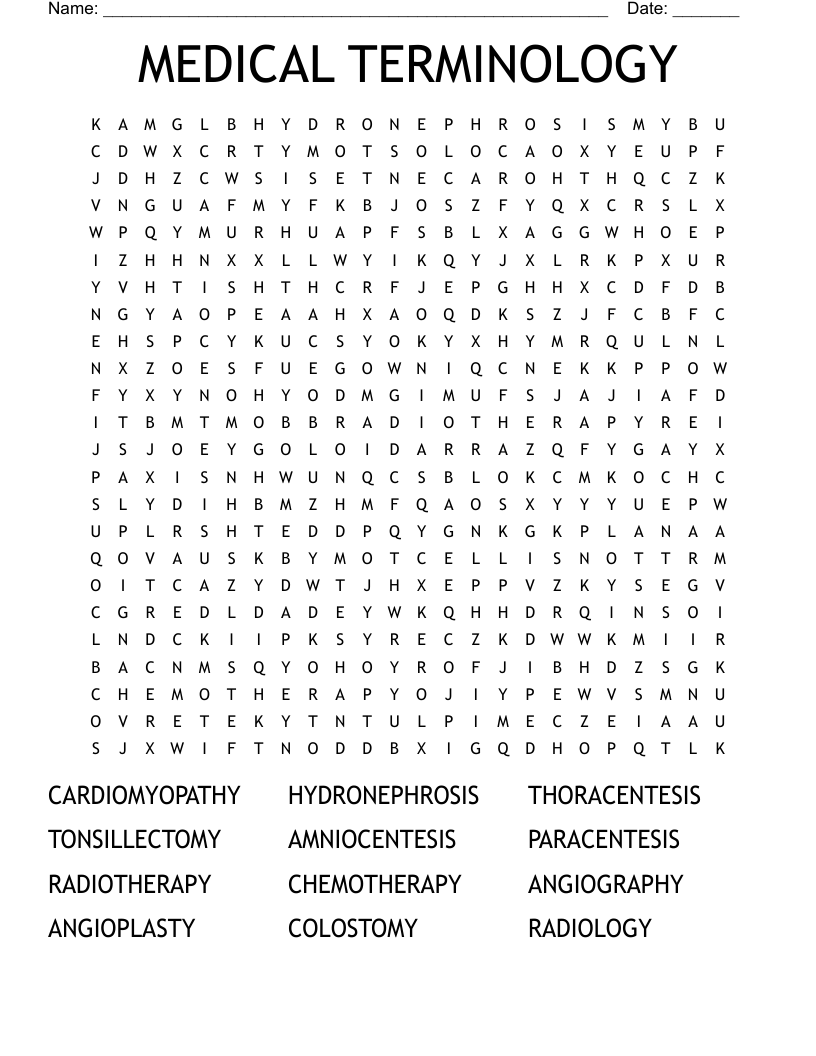MEDICAL TERMINOLOGY Word Search WordMint MEDICAL TERMINOLOGY Word Search WordMint